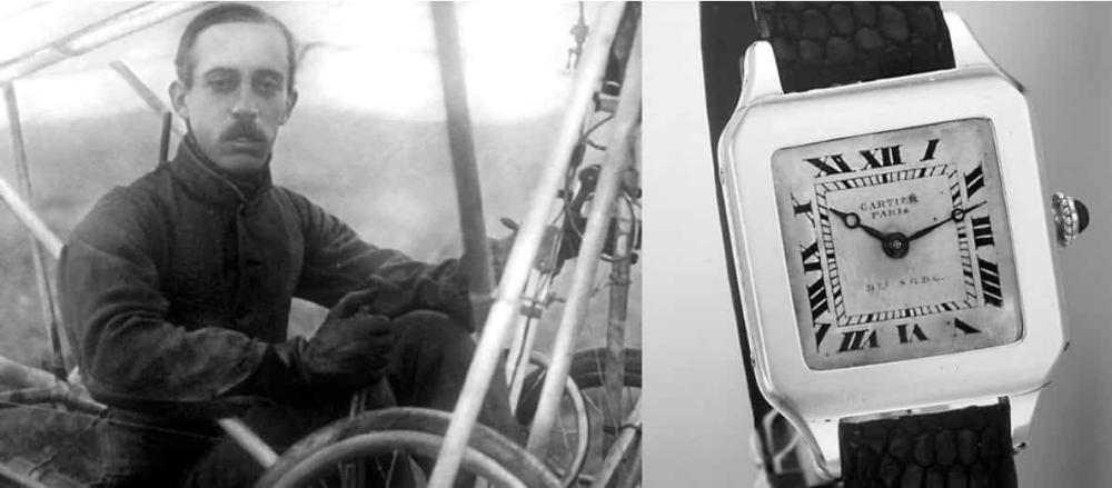 Alberto Santos Dumont wearing Santos wrist watch designed by Louis Cartier