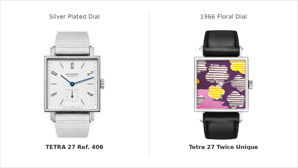 nomos tetra 27 silver dial vs