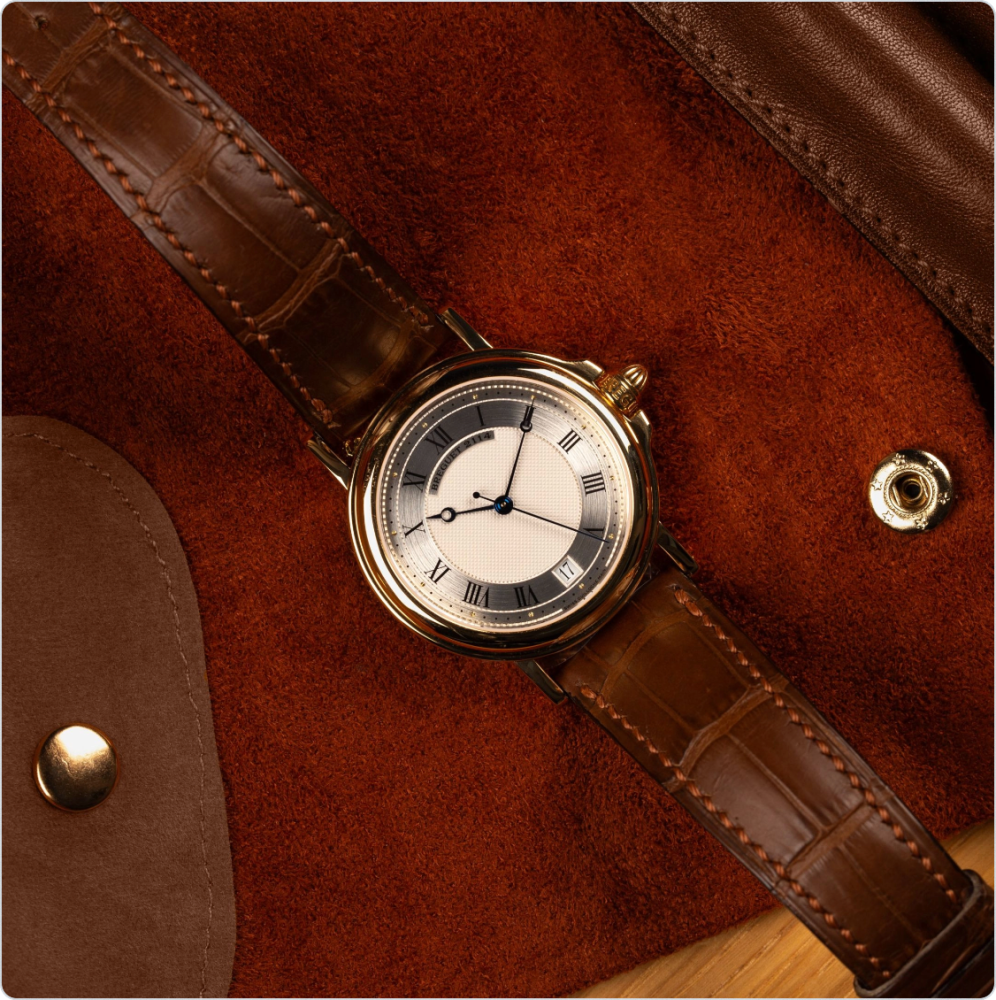 Breguet Marine 3400 in yellow gold (circa 1990) with guilloché dial and automatic movement. (