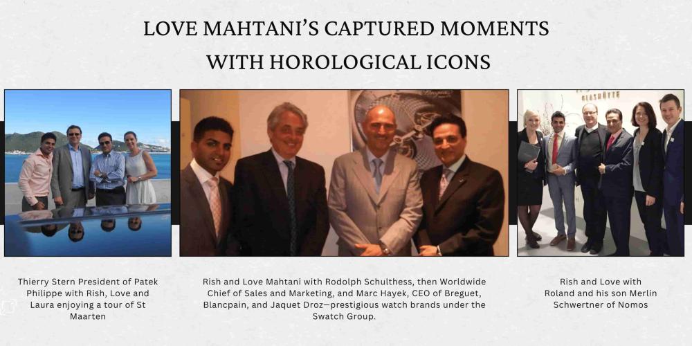 Executives like Thierry Stern (President, Patek Philippe), Claude Peny (CEO, Patek Philippe), and Marc Hayek (CEO, Breguet, Blancpain, Jaquet Droz) with Love Mahtani