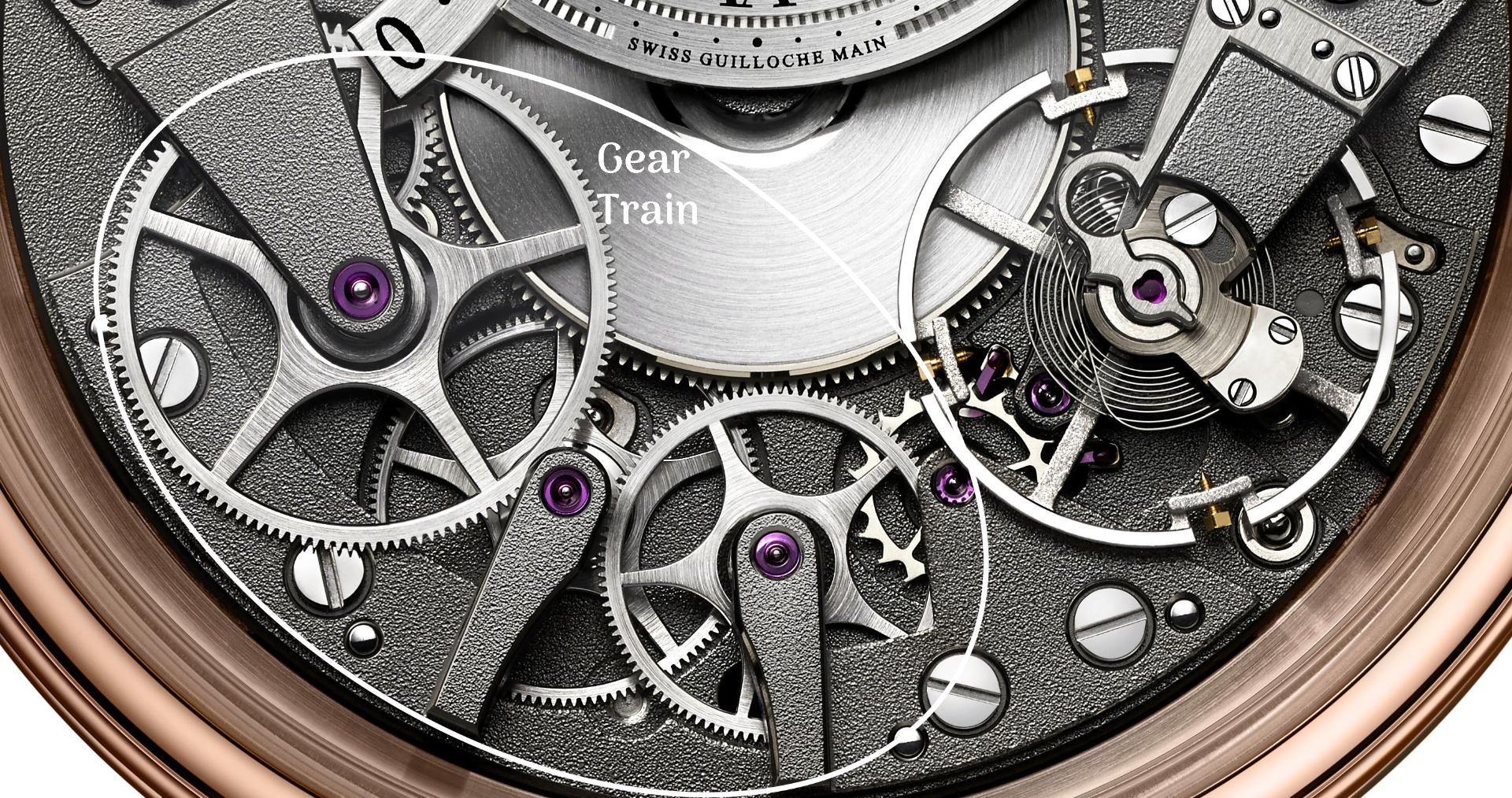 Gear train of a Breguet wristwatch