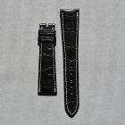 Strap PP Black (Off White Stitch) Pin Leather Alligator (Matt) - Sq scales [PDD] 20x16 mm Regular