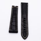 Strap BR Black (Off White Stitch) Leather Alligator (Matt) - Sq scales [PDD] 22x18 mm Extra Long