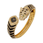 Panthère Jewelry | Small model, quartz movement, yellow gold, diamonds, emeralds, lacquer