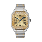 W3SA0007 Santos de Cartier | Medium model, automatic movement, yellow gold, steel, diamonds, interchangeable metal and leather bracelets