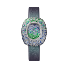 WJCS0012 Coussin de Cartier | Medium model, quartz movement, rhodiumized white gold, diamonds, sapphires, tsavorites, emeralds, tourmalines, leather