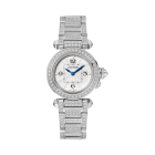 WJPA0019 Pasha de Cartier | 30 mm, high autonomy quartz movement, white gold, diamonds