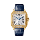 WJSA0013 Santos de Cartier | Medium model, automatic movement, yellow gold, diamonds, 2 interchangeable leather bracelets