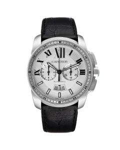 W7100046 Calibre de Cartier l Automatic, Silver Dial, Leather Strap