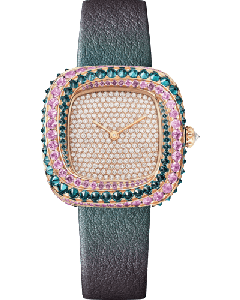 WJCS0014 Coussin de Cartier l Medium model, rose gold, diamonds, tourmalines, sapphires, leather