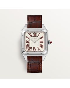 WGSA0082 Santos Dumont watch | Limited Edition l XL model, Brown alligator-skin strap, Platinum