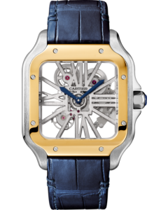 WHSA0012 Santos de Cartier | Large model, hand-wound mechanical movement, yellow gold, steel, leather