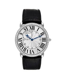 WR007002 Ronde Louis Cartier l 42 mm, hand-wound movement, white gold, diamonds, leather