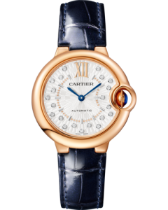 WGBB0052 Ballon Bleu de Cartier l 33 mm, automatic mechanical movement, rose gold, diamonds, leather.