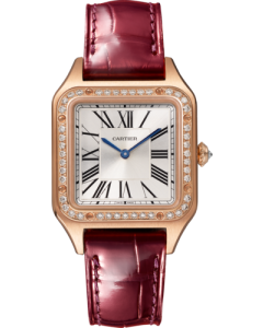 WJSA0026 Santos-Dumont Cartier l Small model, quartz movement, rose gold, diamonds, leather