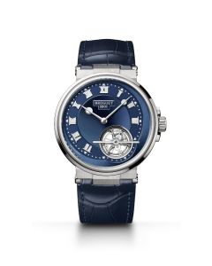 Marine Tourbillon 5577 l sunburst blue dial l Platinum l leather strap