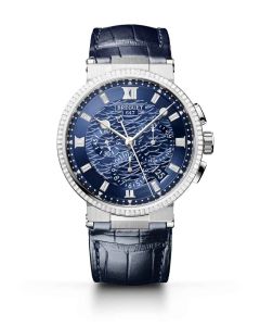 Marine chronographe 5529BB l White Gold l Leather strap l Blue dial