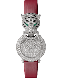 HPI01798 Panthère de Cartier l 23.6 mm, rhodiumized white gold, diamonds, leather