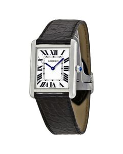 W5200003 Tank Solo l Quartz, Opaline Silver Dial, Black Leather Strap