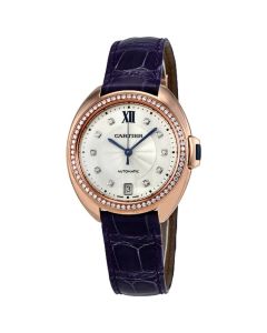 WJCL0038 Clé de Cartier l Automatic, 18k Rose Gold, Aubergine Leather Strap