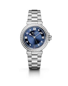 Marine 9518ST in steel with bezel set with 50 diamonds l Sunburst blue dial