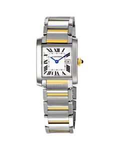 W51012Q4 Tank Francaise l Quartz, Stainless Steel with 18kt Yellow Gold Bars