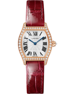 WJTO0008 Cartier Tortue l Small model, hand-wound mechanical movement, rose gold, diamonds, leather