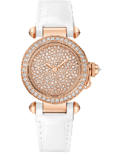 WJPA0033  Pasha de Cartier l 30 mm, quartz, rose gold, diamonds, 2 (interchangeable) leather straps