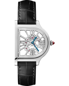 WHCC0003 Cloche de Cartier skeleton l Large model, hand-wound mechanical movement, platinum (950/1000), leather