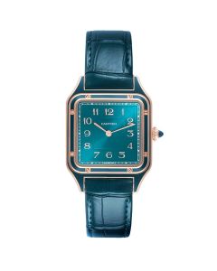 WSSA0098 Santos-Dumont l Manual, 18k Rose Gold, Blue Leather Strap