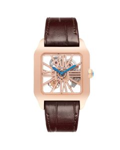 W2020057 Santos-Dumont skeleton l XL model, hand-wound movement, rose gold, leather