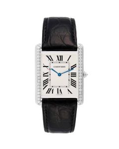 WT200006 Tank Louis Cartier l XL model, hand-wound movement, white gold, diamonds, leather