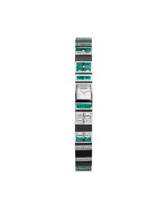 Fine Jewelry | Mini model, hand-wound mechanical movement, white gold, diamonds, emeralds, onyx