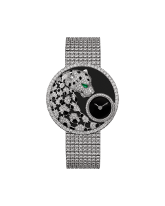 Panthère Jewelry | 36mm, quartz movement, white gold, diamonds, emerald, lacquer
