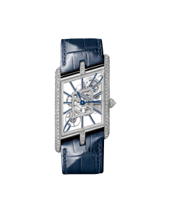HPI01370 Tank Asymétrique | Large model, hand-wound mechanical movement, platinum, diamonds, leather