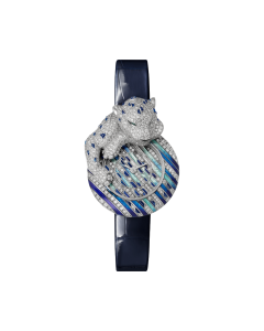 Panthère Jewelry | 28.4 mm, rhodiumized white gold, diamonds, leather