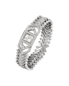 Fine Jewelry | Small model, quartz movement, white gold, diamonds, metal bracelet