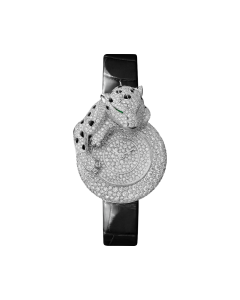 Panthère Jewelry | 28.4 mm, rhodiumized white gold, diamonds, leather