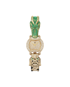 Indomptables de Cartier | 22.2 mm, quartz movement, yellow gold, diamonds, emeralds, rubies, spinels, metal strap