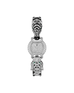 Indomptables de Cartier | 22.2 mm, quartz movement, rhodiumized white gold, emeralds, diamonds, spinels, onyx, metal strap