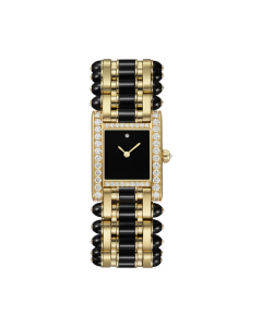 HPI01592 Tank jewelry watch | Large model, quartz movement, yellow gold, diamonds, onyx