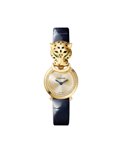 CRHPI01608 | Small model, quartz movement, yellow gold, diamonds, tsavorites, lacquer, leather