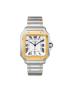W2SA0006 Santos de Cartier | Large model, automatic movement, yellow gold, steel, interchangeable metal and leather bracelets