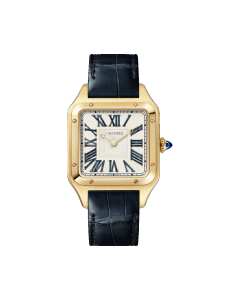 WGSA0084 Santos Dumont watch l Extra-large model, hand-wound mechanical movement, yellow gold, dumortierite, leather