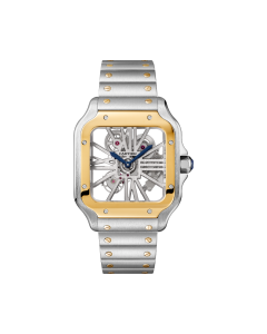 WHSA0019 Santos de Cartier | Large model, hand-wound mechanical movement, yellow gold, steel, leather