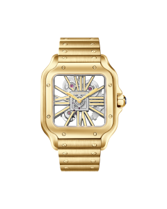 WHSA0042 Santos de Cartier watch l Large model, manual skeleton movement, yellow gold, interchangeable metal and leather straps