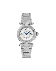 WJPA0019 Pasha de Cartier | 30 mm, high autonomy quartz movement, white gold, diamonds