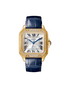 WJSA0008 Santos de Cartier | Medium model, automatic movement, yellow gold, diamonds, 2 interchangeable leather bracelets