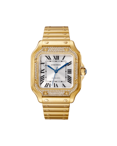 Santos de Cartier | Medium model, automatic movement, yellow gold, diamonds, interchangeable metal and leather bracelets