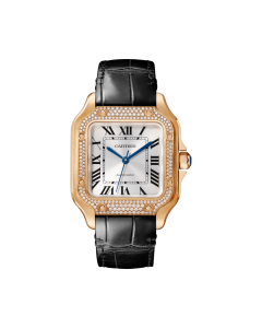 WJSA0012 Santos de Cartier | Medium model, automatic movement, rose gold, diamonds, 2 interchangeable leather bracelets
